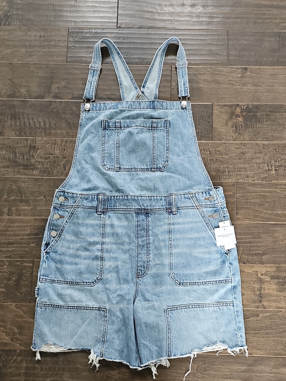 American Eagle Outfitters Light Blue Denim Short Overalls